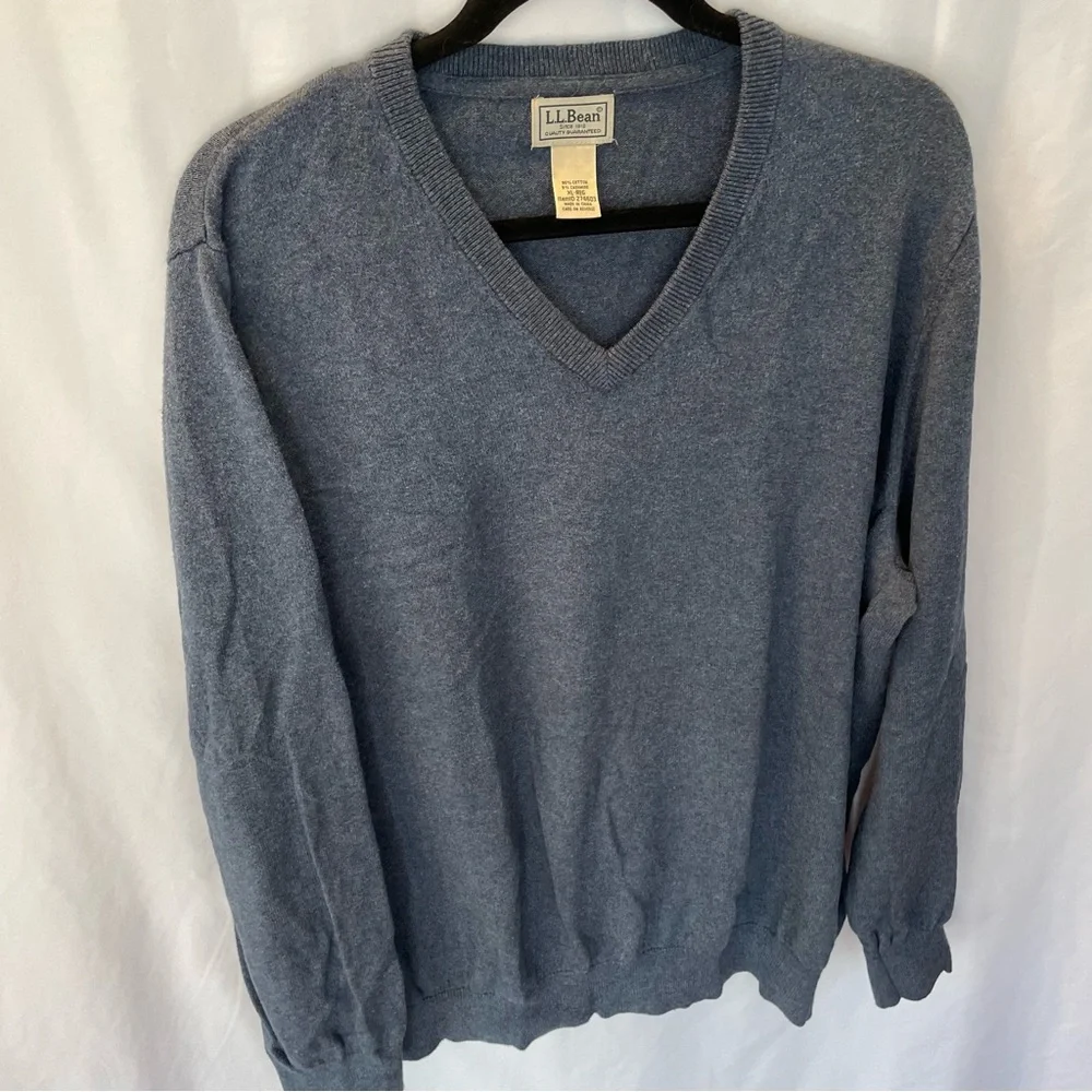 L.L. Bean Sweater XL Pullover Knit Cotton Cashmere Long Sleeve V Neck‎ Layering